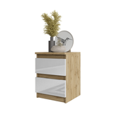 GABRIEL - Bedside Table - Nightstand with 2 drawers - Wotan Oak / White Gloss H15 3/4" W11 3/4" D11 3/4"