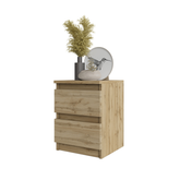 GABRIEL  - Bedside Table - Nightstand with 2 drawers - Wotan Oak H15 3/4" W11 3/4" D11 3/4"