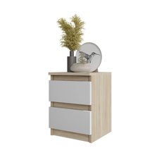 GABRIEL - Bedside Table - Nightstand with 2 drawers - Sonoma Oak / White H15 3/4" W11 3/4" D11 3/4"