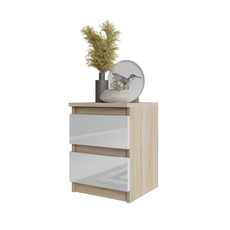 GABRIEL - Bedside Table - Nightstand with 2 drawers - Sonoma Oak / White Gloss H15 3/4" W11 3/4" D11 3/4"