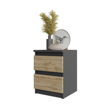 GABRIEL - Bedside Table - Nightstand with 2 drawers - Anthracite / Wotan Oak H15 3/4" W11 3/4" D11 3/4"