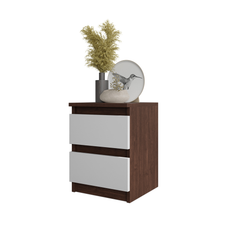 GABRIEL - Bedside Table - Nightstand with 2 drawers - Wenge / White Matt H15 3/4" W11 3/4" D11 3/4"