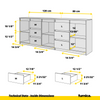 MIKEL - Chest of 6 Drawers and 3 Doors - Bedroom Dresser Storage Cabinet Sideboard - Concrete / White Matt H29 1/2" W78 3/4" D13 3/4"