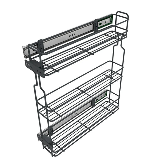 Pull Out Pantry Shelf 7-7/8 inch (20 cm) – 3 Tiers, Anthracite – Narrow Kitchen Cabinet Organizer