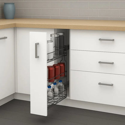 Pull Out Pantry Shelf 7-7/8 inch (20 cm) – 3 Tiers, Anthracite – Narrow Kitchen Cabinet Organizer
