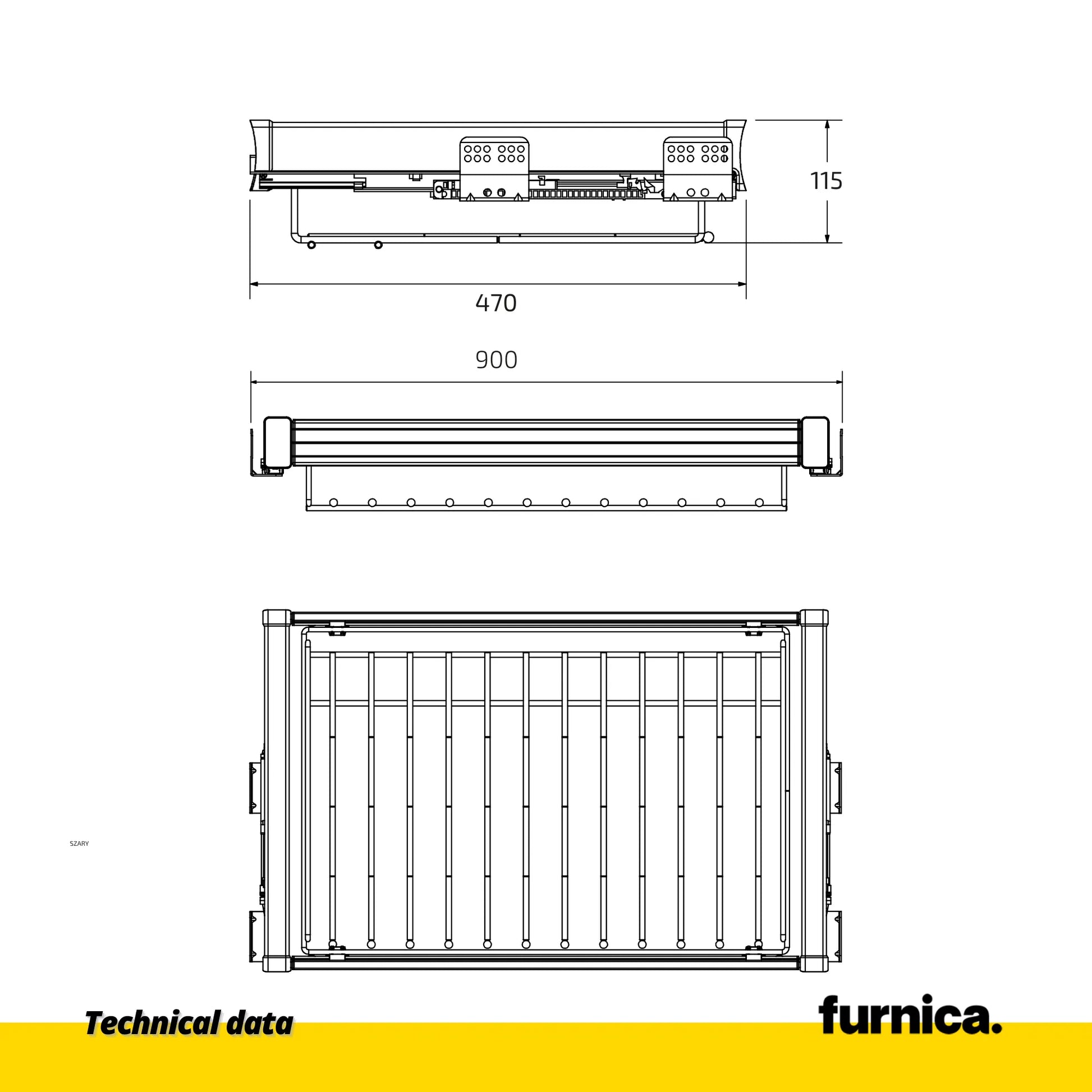 Pull-Out Trouser Rack 2 for 35-7/16 inch (90 cm) Armoire Soft-Close - Single Shelf - Gray
