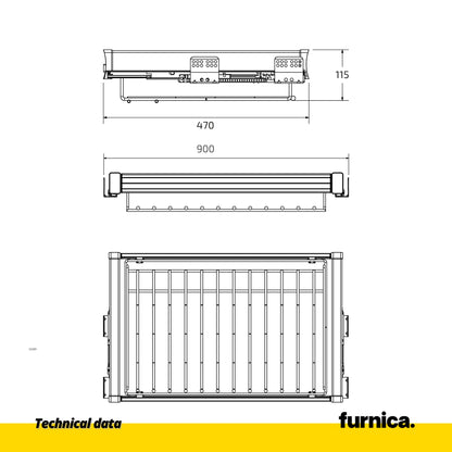 Pull-Out Trouser Rack 2 for 35-7/16 inch (90 cm) Armoire Soft-Close - Single Shelf - Gray