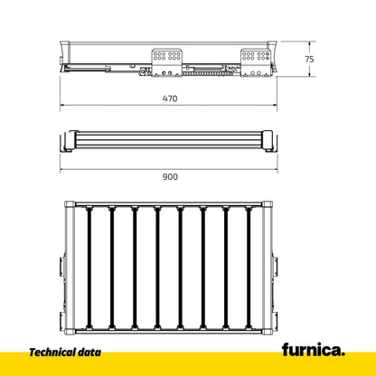Pull-Out Trouser Rack for 35-7/16 inch (90 cm) Cabinet Soft-Close - Single Shelf - Gray