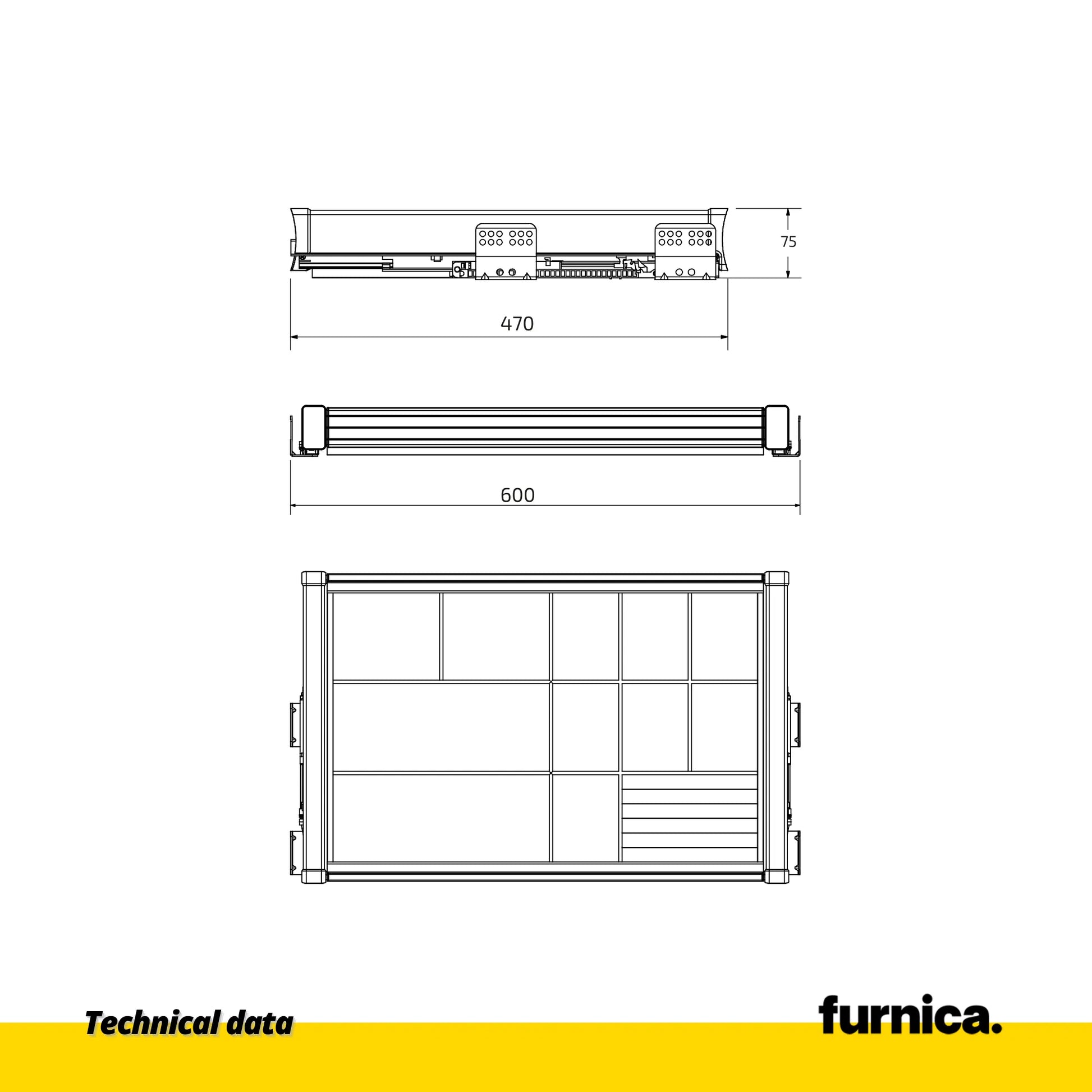 Pull-Out Storage Tray for 23-5/8 inch (60 cm) Wardrobes Soft-Close - Aluminum/Wood - Gray