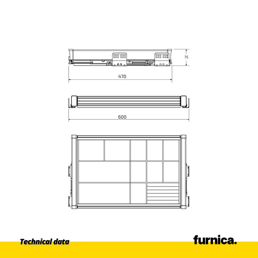 Pull-Out Storage Tray for 23-5/8 inch (60 cm) Wardrobes Soft-Close - Aluminum/Wood - Gray