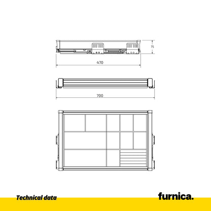 Pull-Out Shelf Organizer for 27-9/16 inch (70 cm) Cabinet Soft-Close - Aluminum/Wood - Gray