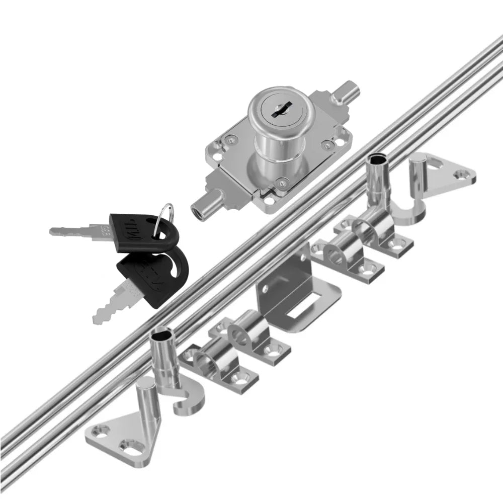 Extendable Espagnolette Lock 3/4 x 7/8 inch (19x22mm), 2 Rods L-39-3/8 inch (1000mm), Chrome