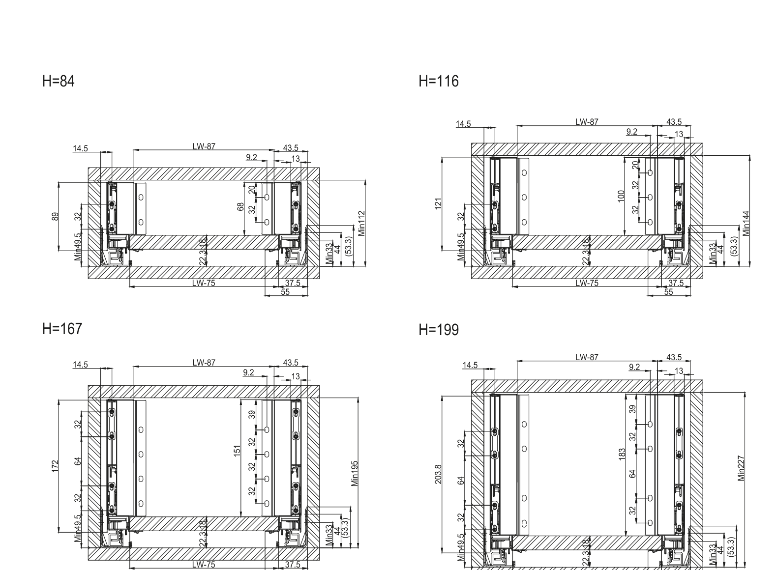 Slim Box Drawer System 88 lb (40 kg) - Soft-Close - 18 mm Panels