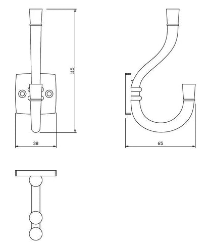 Double Coat Hook - 4-1/2 inch (115 mm) - Chrome