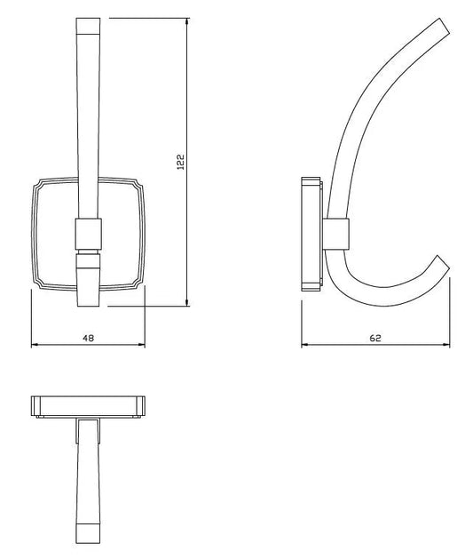 Double Coat Hook - 4-13/16 inch (122 mm) - Chrome
