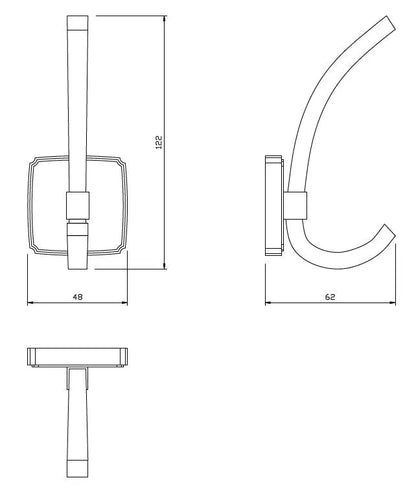 Double Coat Hook - 4-13/16 inch (122 mm) - Satin Finish