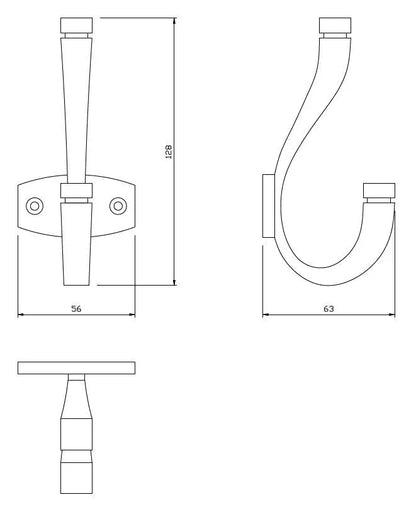 Double Coat Hook - 5-1/16 inch (128 mm) - Black