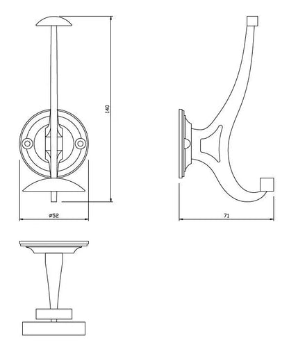 Double Coat Hook - 5-1/2 inch (140 mm) - Black