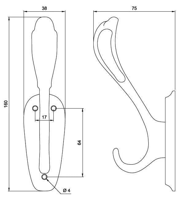 Double Coat and Hat Hook - 6-5/16 inch (160 mm) - Chrome