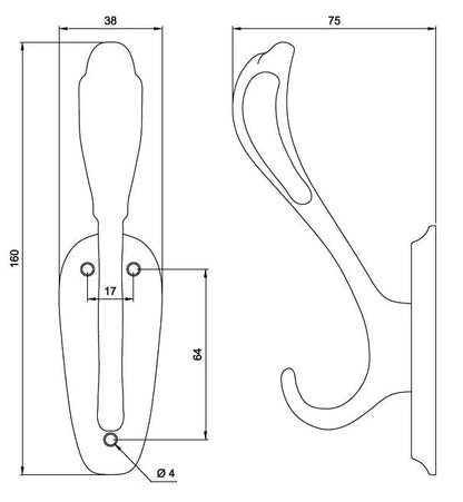 Double Coat Hook - 6-5/16 inch (160 mm) - Silver