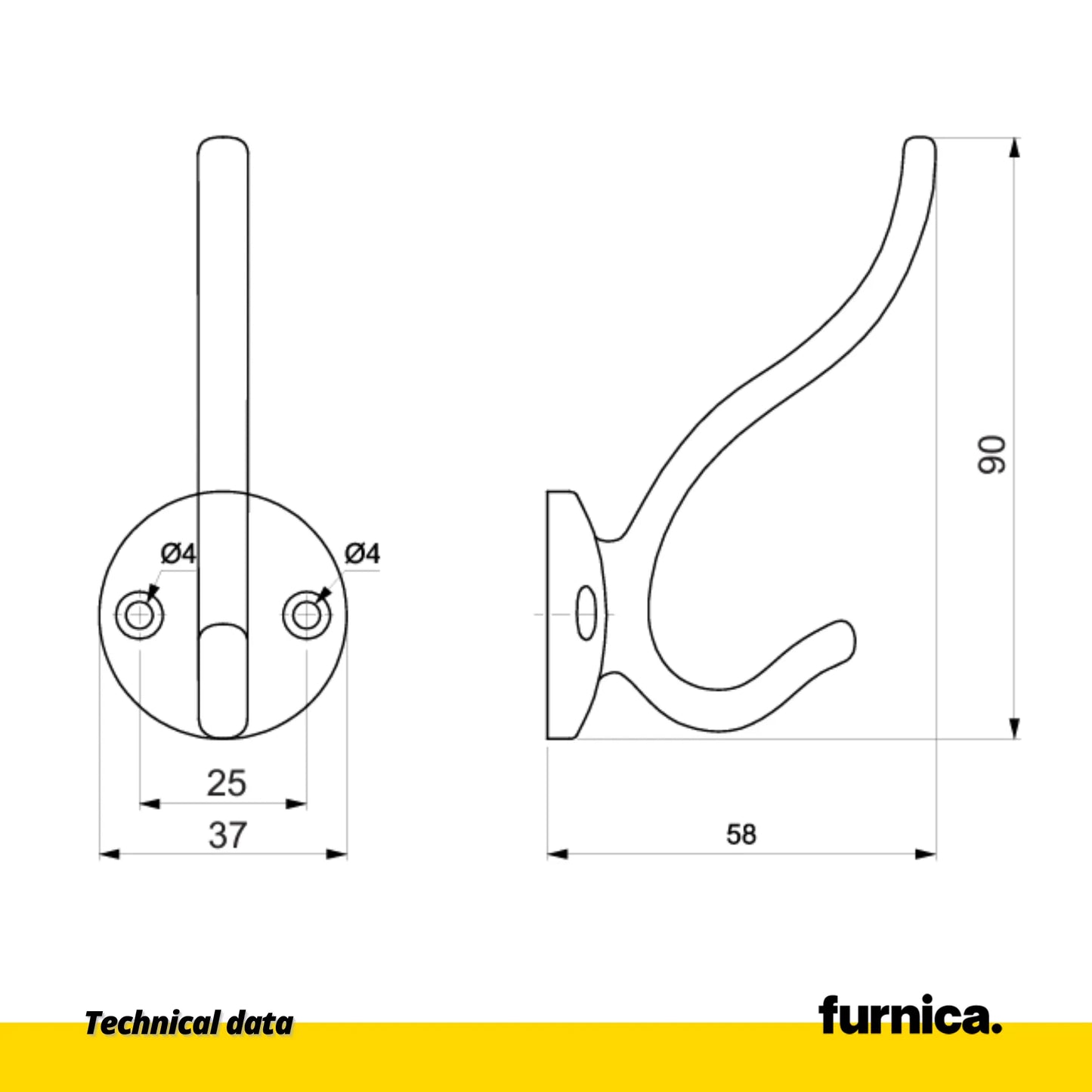 Classic Double Coat Hook - Satin