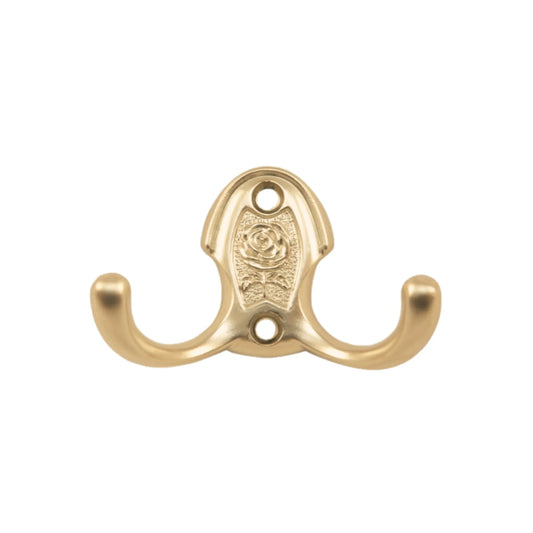 Double Coat Hook - 1-13/16 inch (46 mm) - Brass Finish