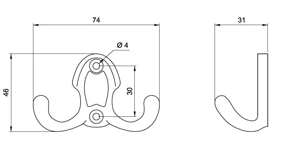 Double Coat Hook - 1-13/16 inch (46 mm) - Brass Finish
