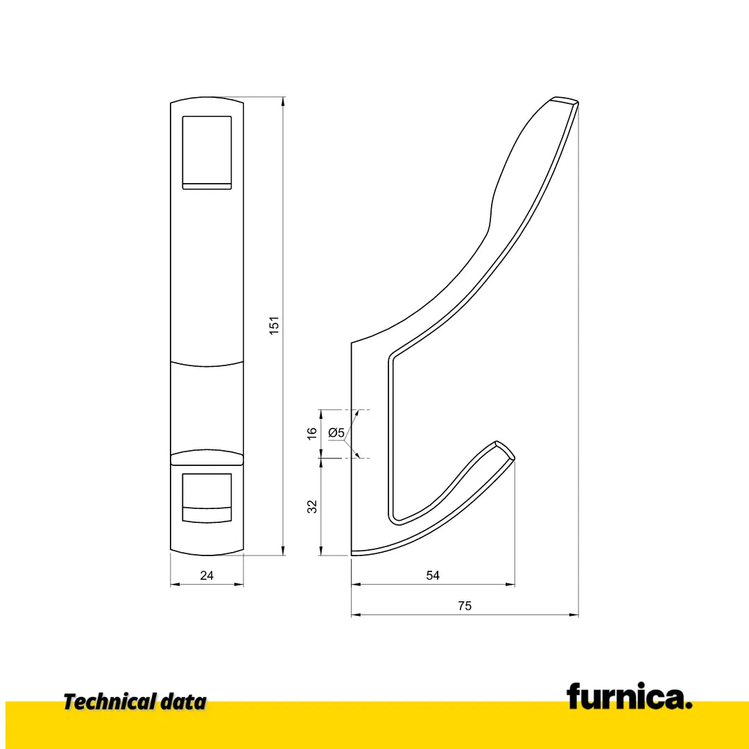Modern Double Coat Hook - Vertical - Satin