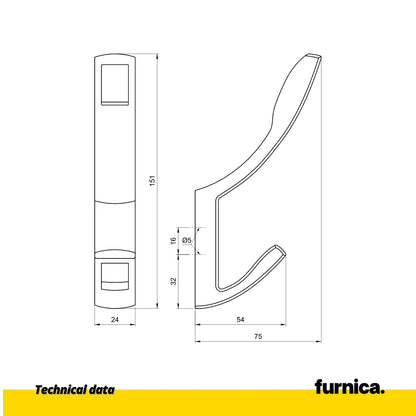 Modern Double Coat Hook - Vertical - Satin
