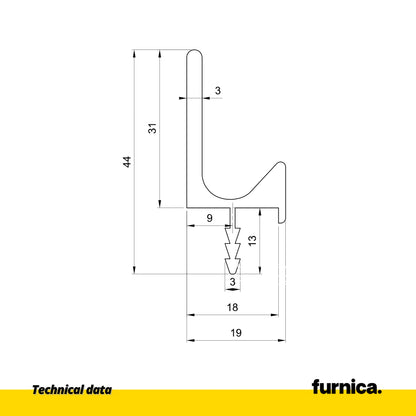 Recessed Channel II T18 / 137-13/16 inch (350 cm) - Anodized Aluminum