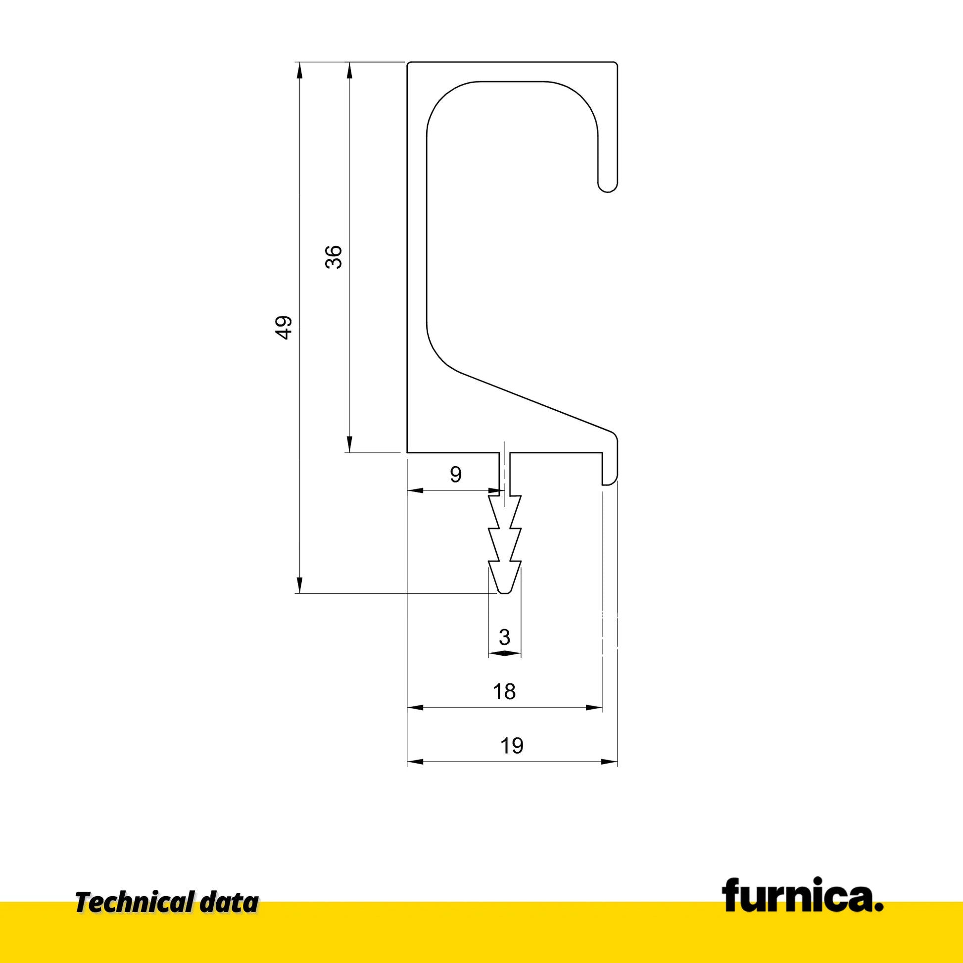 T18 Recessed Profile / 137-13/16 inch (350 cm) - Chrome Anodized