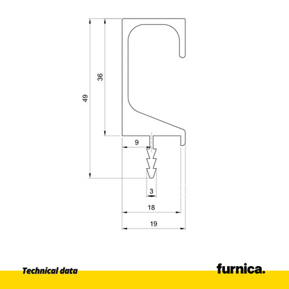 T18 Recessed Profile / 137-13/16 inch (350 cm) - Chrome Anodized