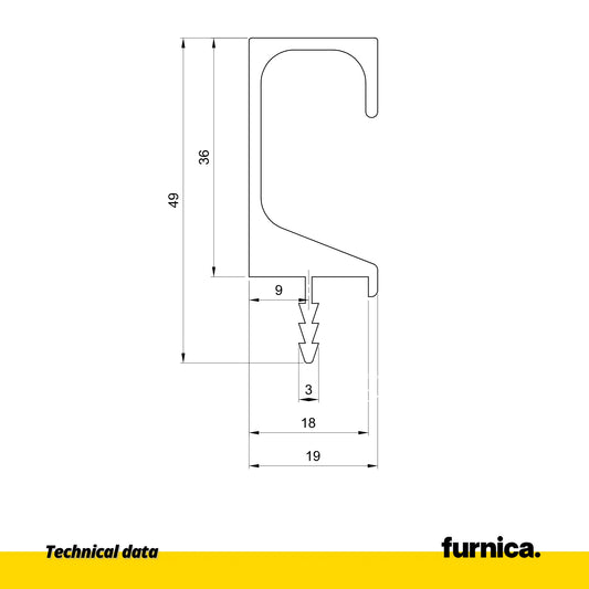 T18 Recessed Profile / 137-13/16 inch (350 cm) - Chrome Anodized