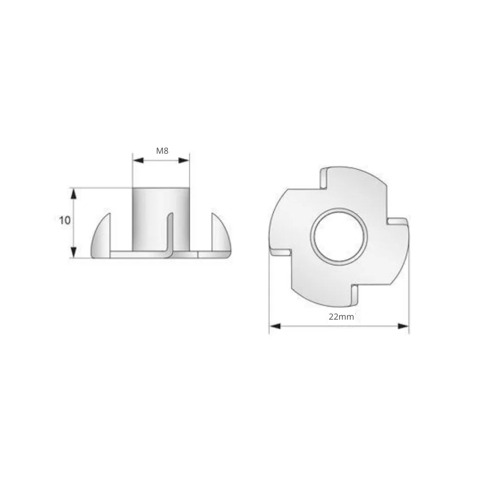 M8 T Nuts - Zinc-Plated Steel 1000 Pcs.
