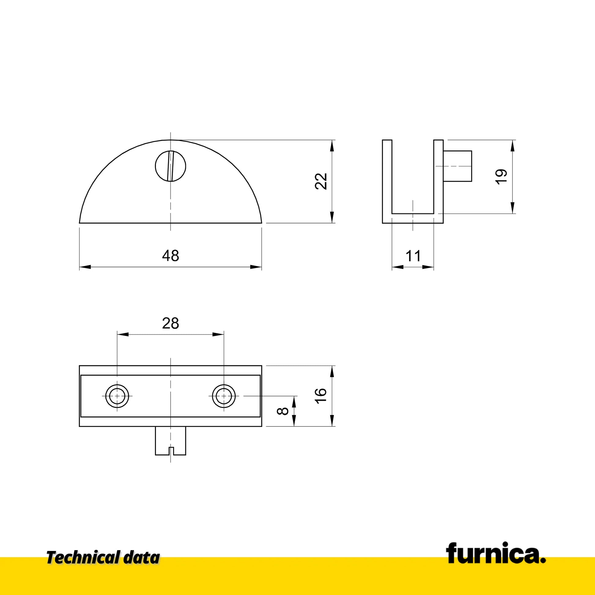 Glass Shelf Bracket Half-Round II - Satin