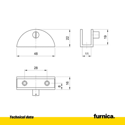Glass Shelf Bracket Half-Round II - Satin