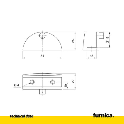 Half-Round Glass Shelf Bracket III - Chrome