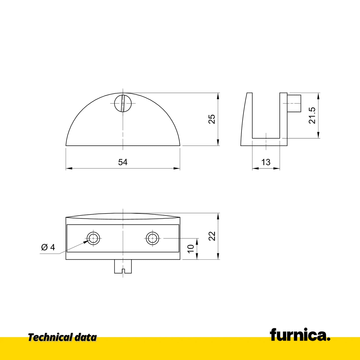 Glass Shelf Bracket Half-Round III - Satin