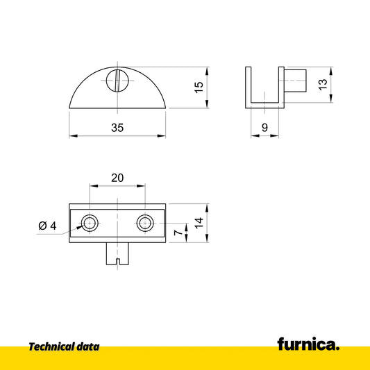 Glass Shelf Bracket Half-Round - Satin