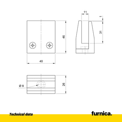 Square Glass Shelf Bracket - Chrome