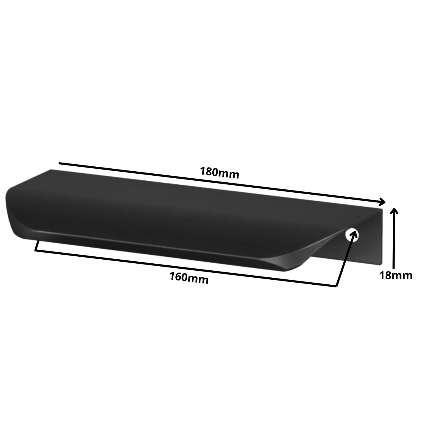 Rounded Edge Pull Handle 6-5/16 inch (160 mm) Center-to-Center (7-1/16 inch / 180 mm Overall Length) - Matte Black