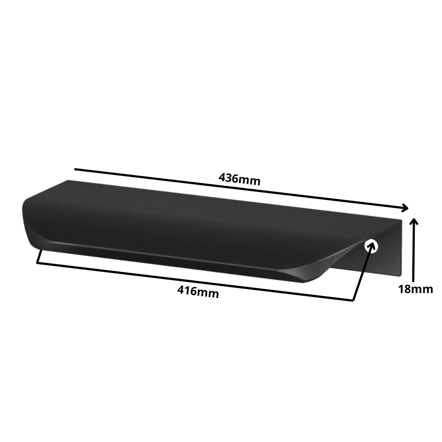 Rounded Edge Profile Cabinet Handle Pull 16-3/8 inch (416 mm) (17-3/16 inch (436 mm) Overall Length) - Matte Black