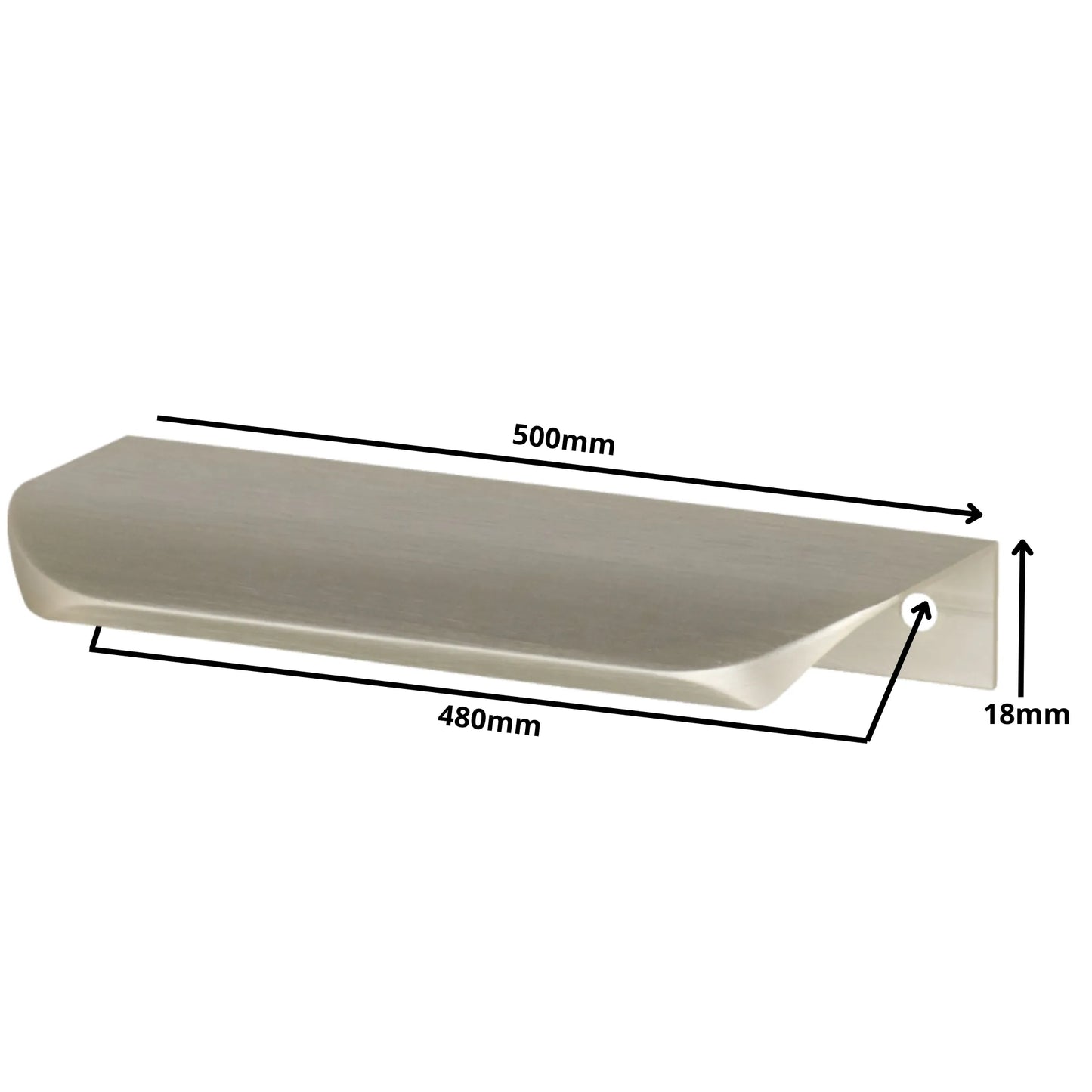 Rounded Edge Profile Cabinet Pull 18-7/8 inch (480 mm) Hole Centers (19-11/16 inch / 500 mm Overall Length) - Brushed Stainless Steel Finish