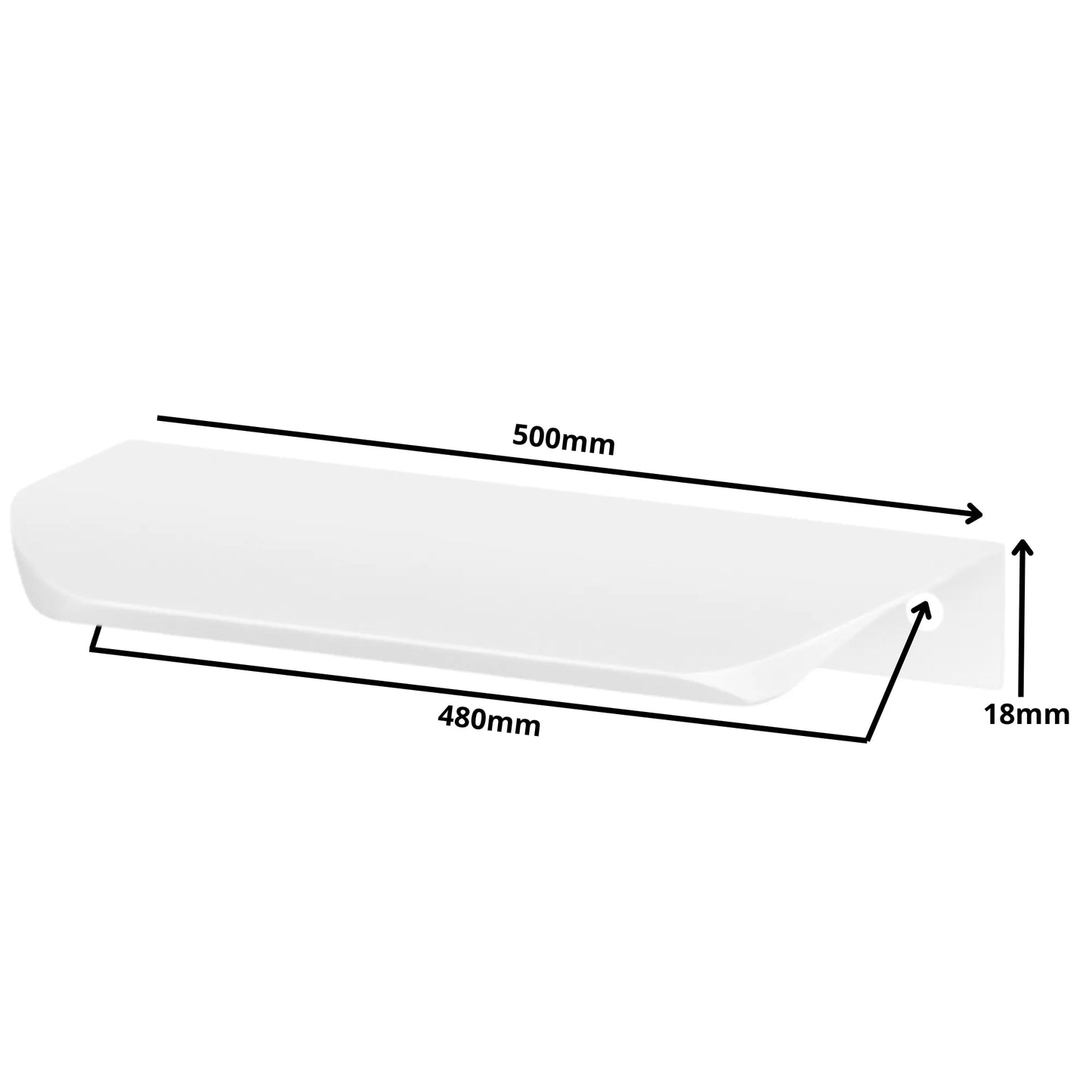 Rounded Edge Profile Cabinet Handle 18-7/8 inch (480 mm) Center-to-Center (19-11/16 inch / 500 mm Overall Length) - White