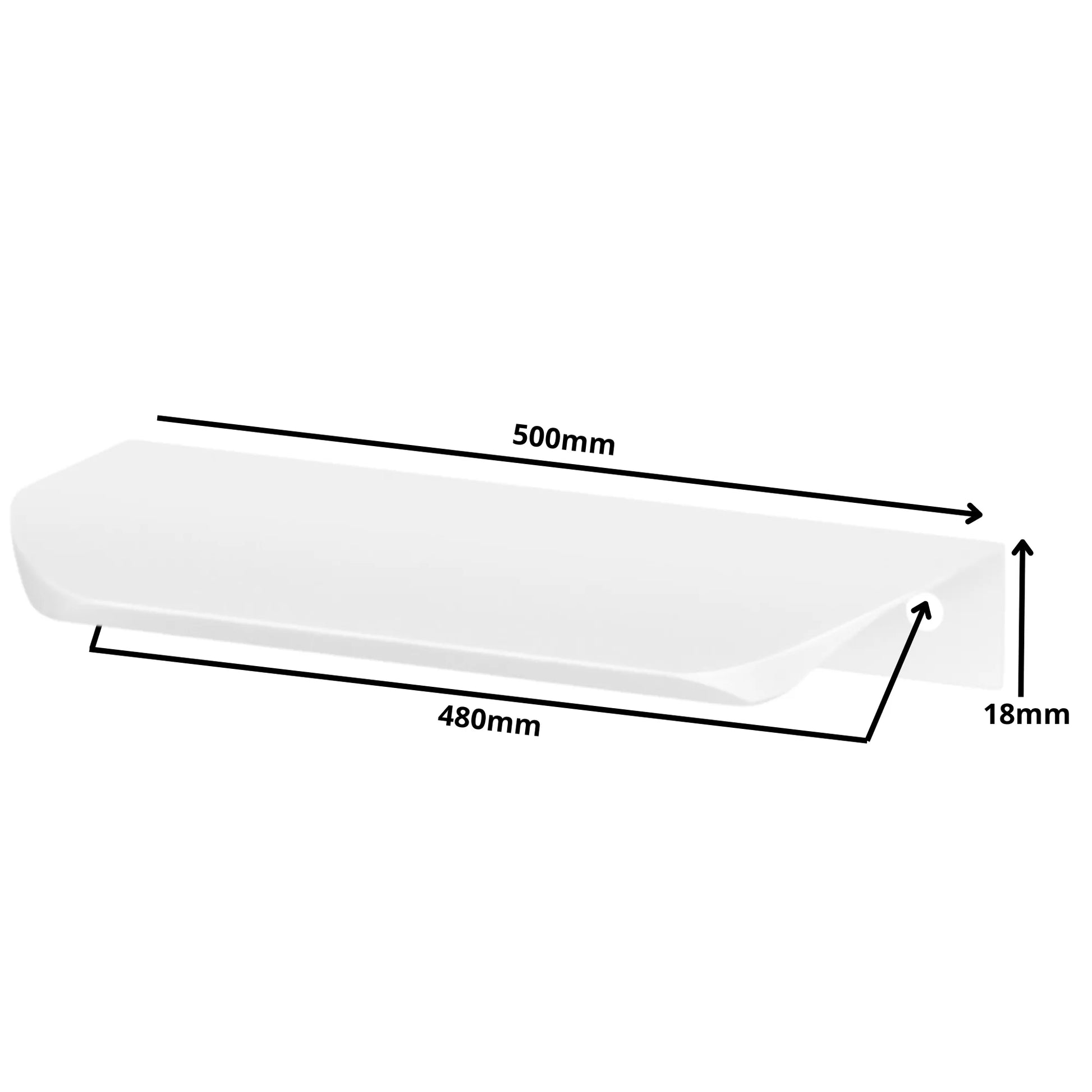 Rounded Edge Profile Cabinet Handle 18-7/8 inch (480 mm) Center-to-Center (19-11/16 inch / 500 mm Overall Length) - White