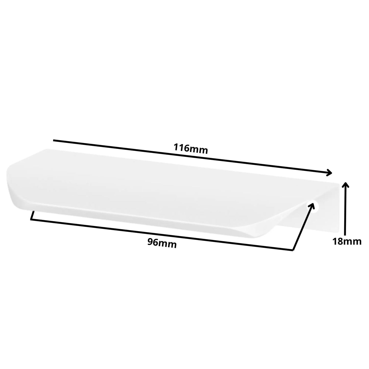 Edge Pull Profile Handle Rounded 3.75 inch / 96mm (4-9/16 inch / 116mm Overall Length) - White