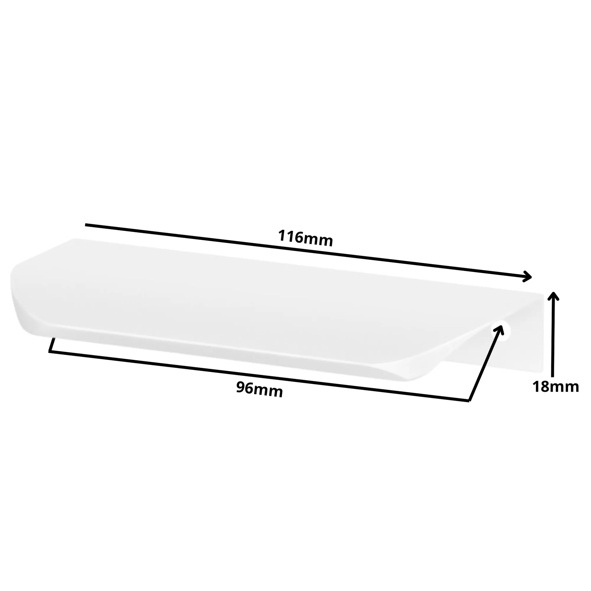 Edge Pull Profile Handle Rounded 3.75 inch / 96mm (4-9/16 inch / 116mm Overall Length) - White