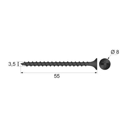 Phillips PH2 Wood Screws 1/8 inch x 2-1/8 inch (3.5 x 55 mm) Black (500 Pack)
