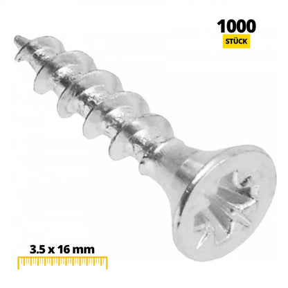 Pozidriv Wood Screws PZ2 #6 x 5/8 inch (3.5x16 mm) White Zinc (1000 Pack)