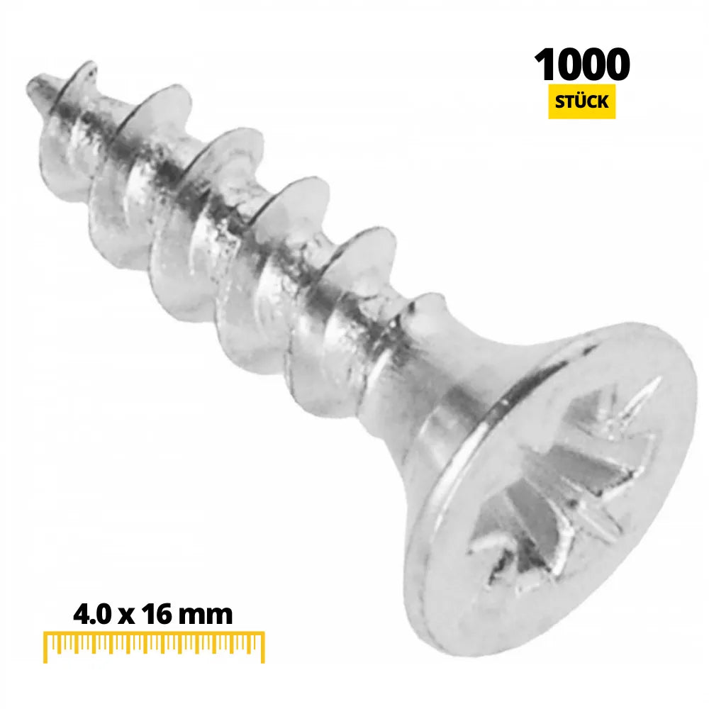 Pozidriv Wood Screws PZ2 4.0 x 16 mm (5/8 inch) White Zinc (1000 Pack)